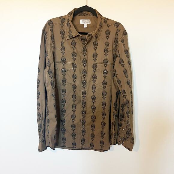 Vintage Ryan Michael brown western pearl snap button up men’s X-Large - Picture 1 of 9